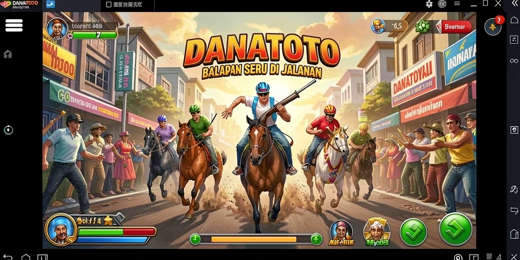 Screenshot utama DANATOTO menampilkan aksi balapan yang mendebarkan.