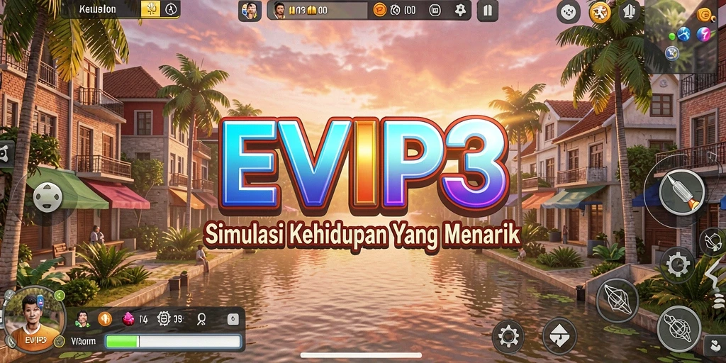 Tangkapan layar gameplay EVIP3 menampilkan simulasi kehidupan yang mendalam.