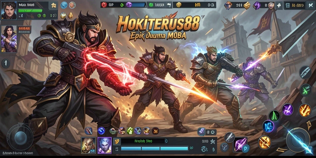 Screenshot HOKITERUS88 menampilkan pertempuran seru di arena MOBA.