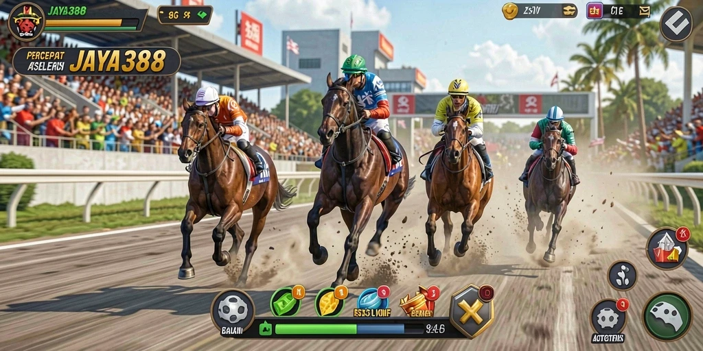 Screenshot gameplay JAYA388 menampilkan saat seru balapan di lintasan.