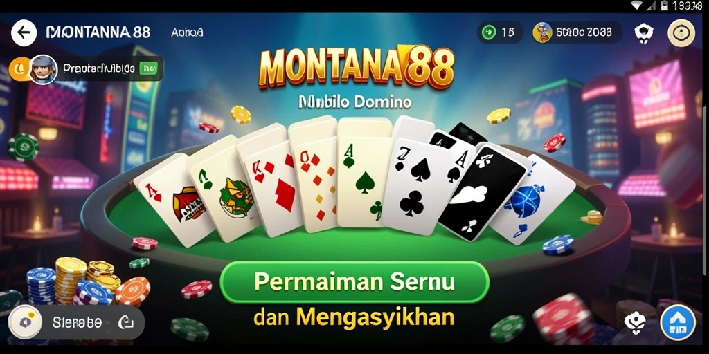 Screenshot gameplay MONTANA88 menampilkan suasana seru permainan domino.