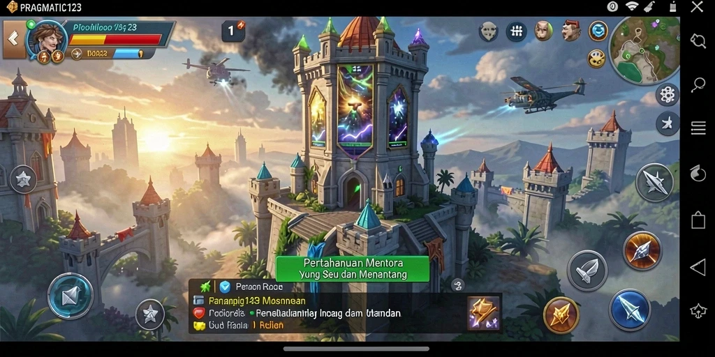 Tangkapan layar gameplay seru di PRAGMATIC123 dengan menara yang strategis.